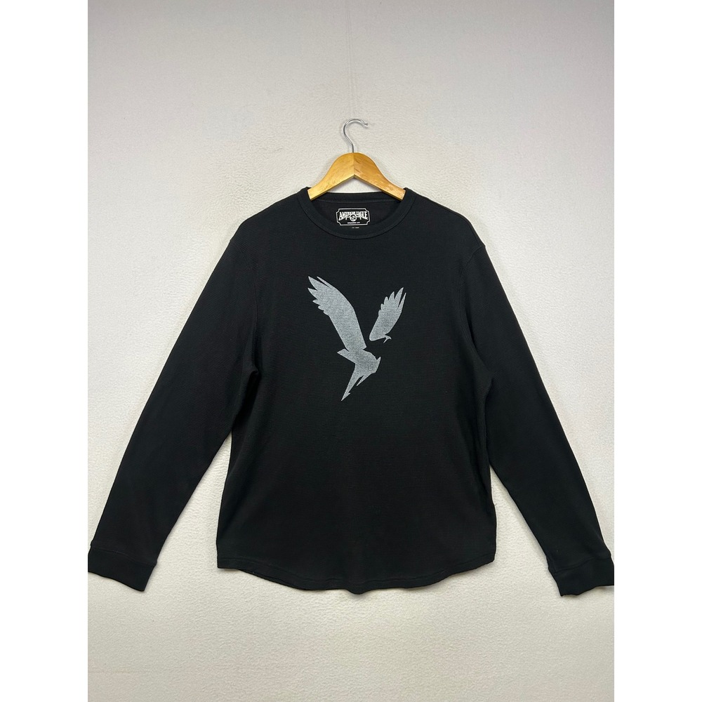 Streetwear American Eagle Mens XL Black Waffle Knit Eagle Graphic Thermal Shirt